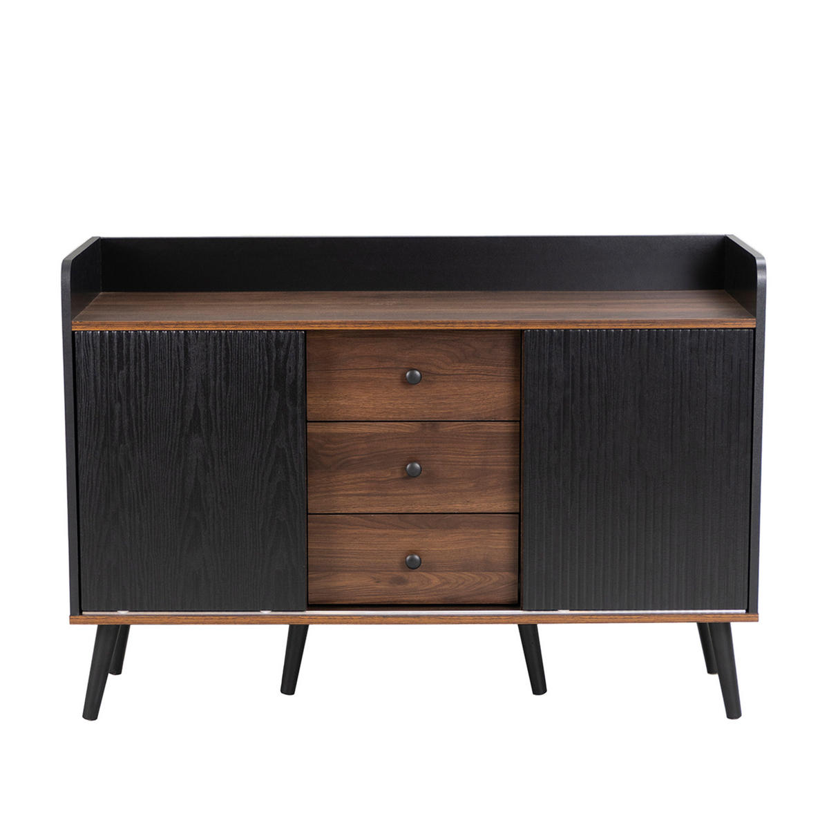 KOMODA 117,5/40/80 cm crna i boja drva od MDF-a i iverice s kliznim vratima i 3 ladice - crna, drvni materijal (117/80/40cm) - OKWISH
