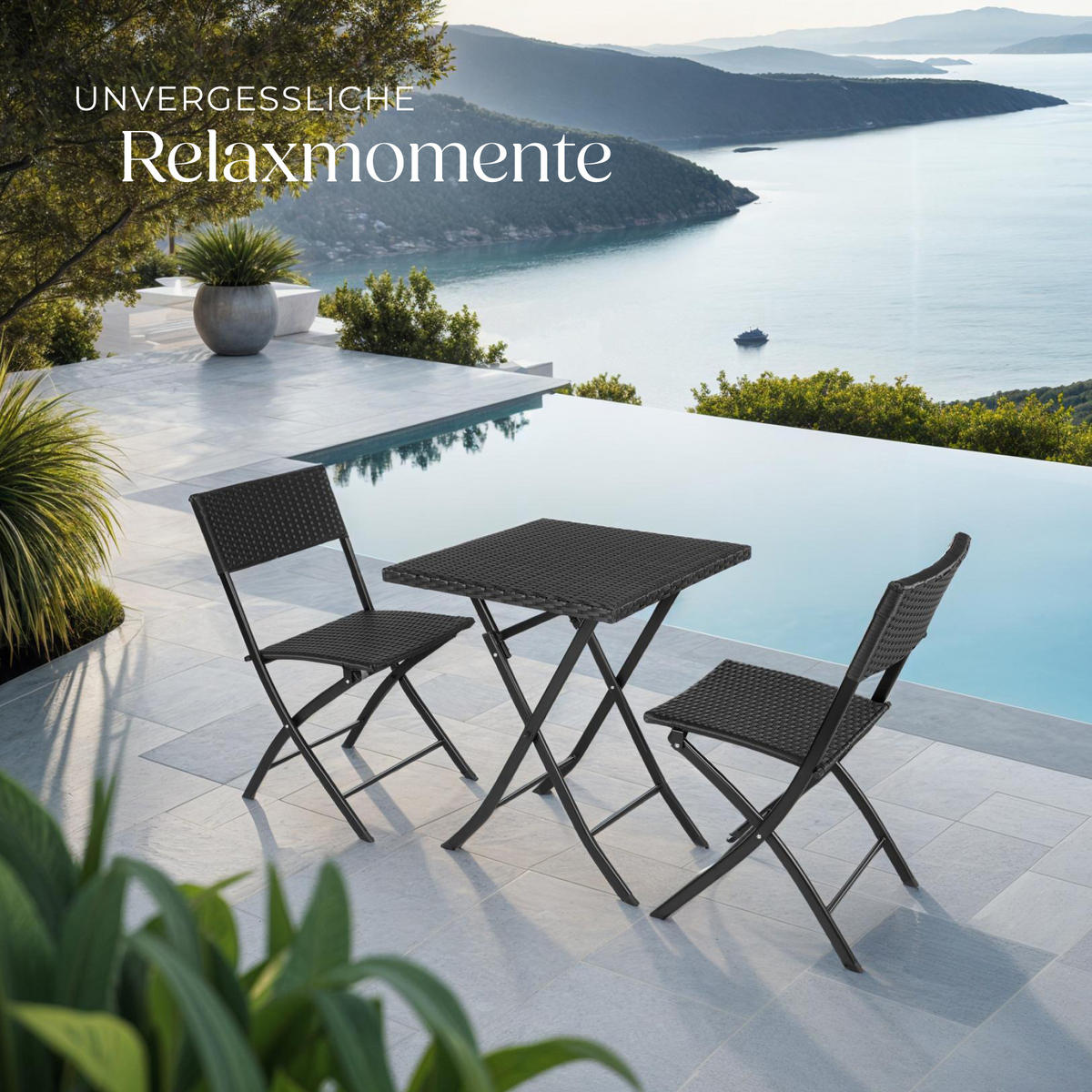 RATTANSET Trevi,geringes Gewicht,schwarz - Schwarz, Kunststoff - tectake