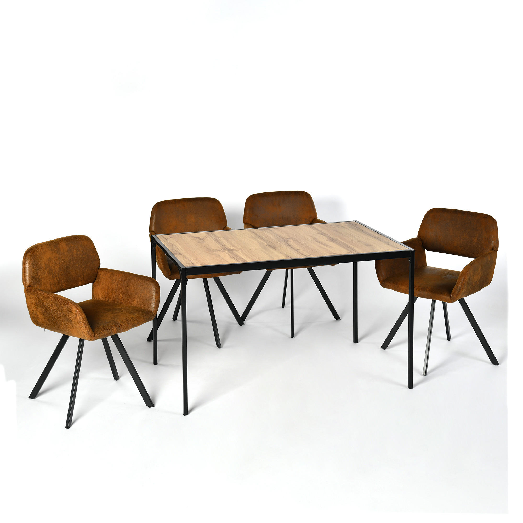 ESSTISCH SET dunkles Holz und Braun - Braun, Holzwerkstoff/Metall (120/75/80cm) - Urban Meuble