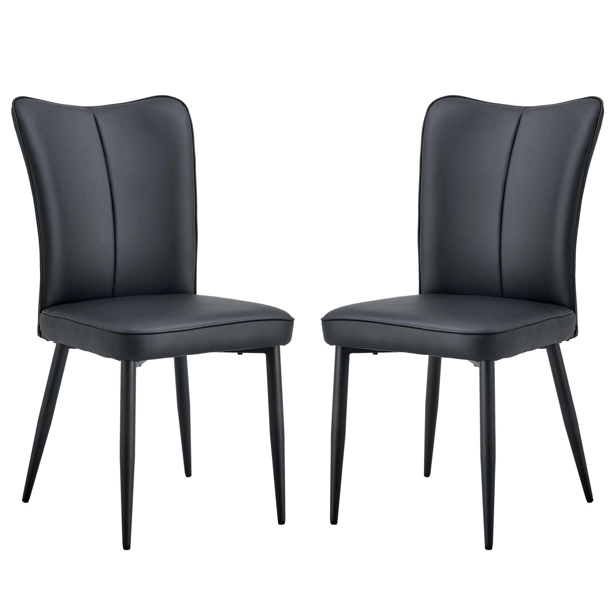 STUHL-SET DE-36516 2 Stück mit PU-Bezug und Metallbeinen Schwarz - Schwarz, Metall (44/89/45cm) - ComfortXL