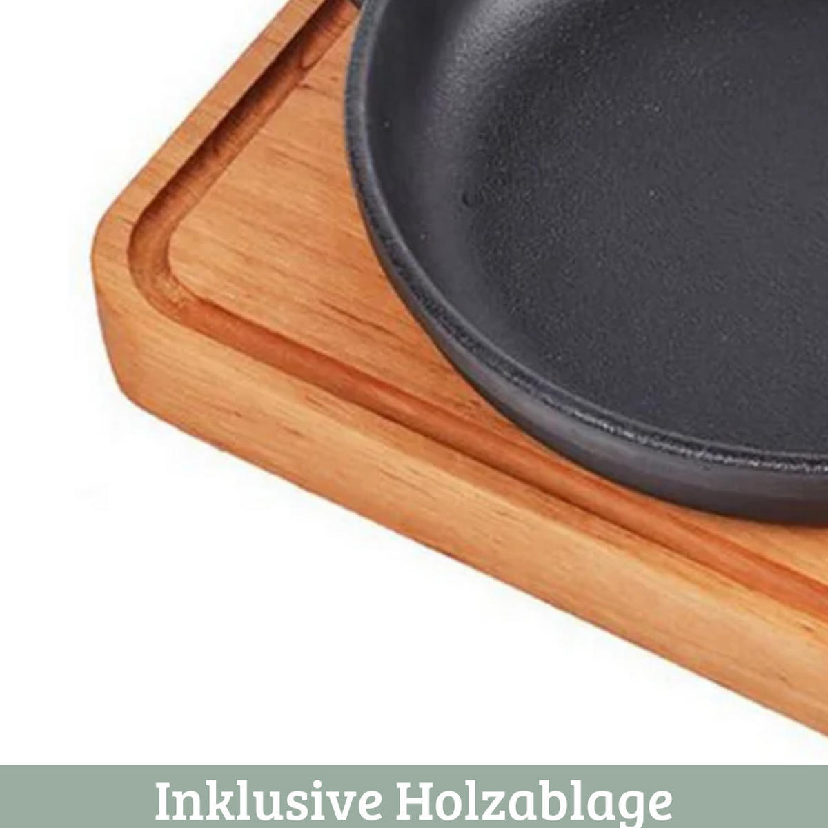 SERVIERPFANNE Gusseisen MODI mit Holzuntersetzer 18 cm ⌀ - Schwarz, Metall (18/18/2.5cm) - DELUKE
