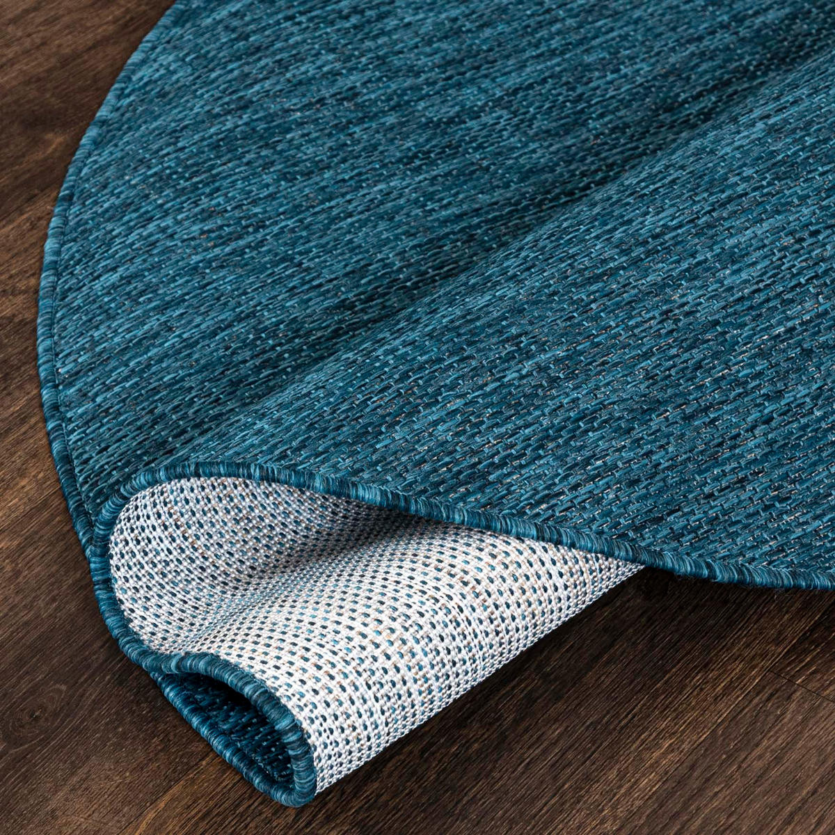 TEPPICH Blau In-Outdoor Einfarbig - Rund, Kurzflor, Modern, Minimalistisch - 240 x 240 cm - Türkis/Blau, Textil (240/240cm) - Mazovia