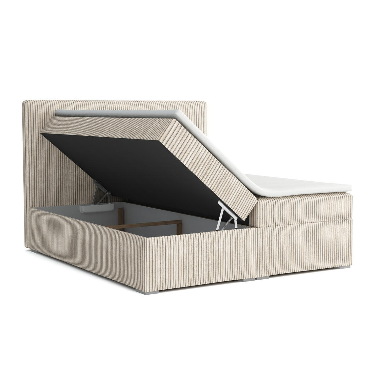 BOXBETT LOFT IV 160/200 Cord Schwarz mit Taschen-Federkernmatratzen 7 Zonen H4 - Schwarz, Holz/Holzwerkstoff (160/200cm) - Deine Möbel 24