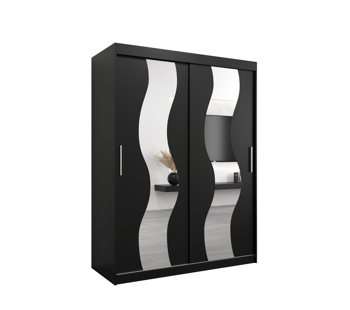 SCHWEBETÜRENSCHRANK 200/150/62 2-türig - Silberfarben/Schwarz, Holz/Kunststoff (150/200/62cm) - Abiks Möbel