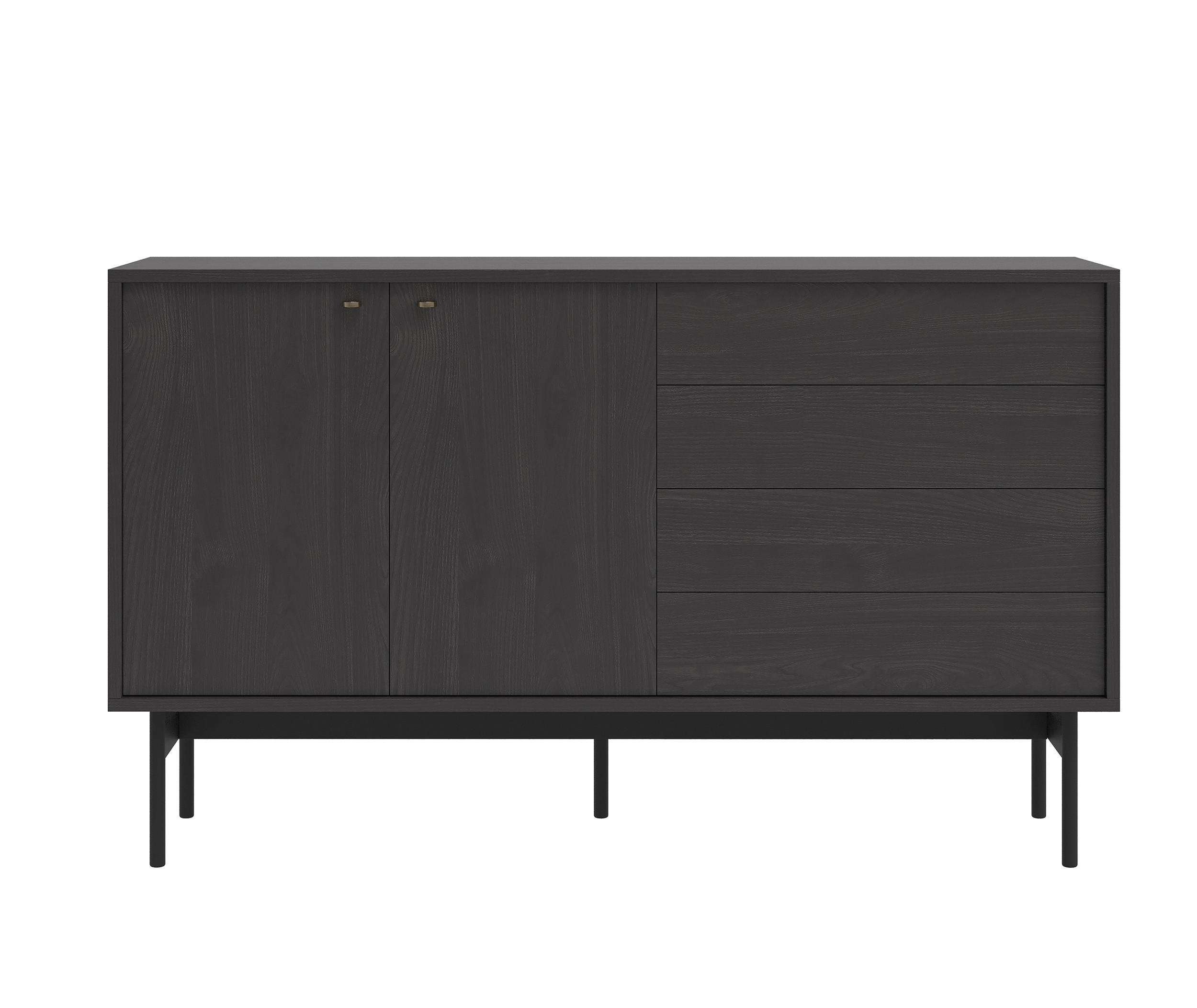 SIDEBOARD Olar Holzoptik Esche Portland Schwarz 154 cm - Goldfarben/Schwarz, Holzwerkstoff/Metall (154/92.5/38cm) - Selsey