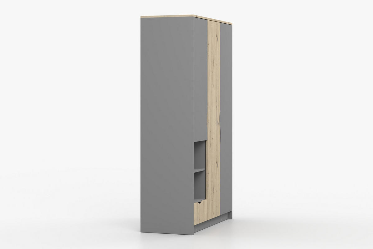 KINDERKLEIDERSCHRANK JUMI 120/193/50 cm in Grau/Eiche Artisan - Eiche Artisan/Grau, Holzwerkstoff (120/193/50cm) - Deine Möbel 24