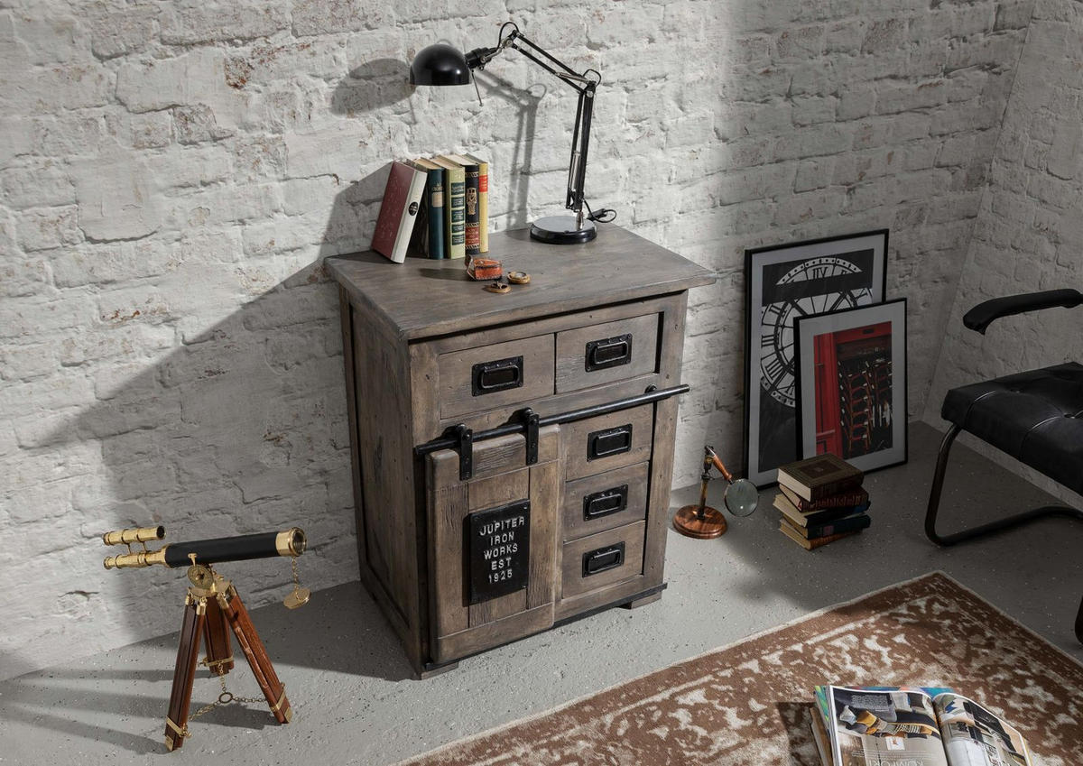 KOMMODE Mango 70x45x85 grau lackiert RAILWAY #211 - Grau, Holz (70/85/45cm) - Massivmoebel24