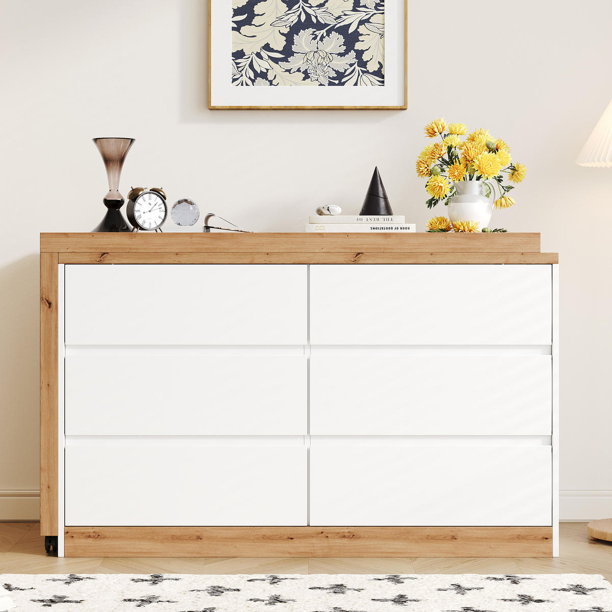 SCHREIBTISCH Klappbar Drehbar Rollen Weiß Eiche Modern - Multicolor, Holzwerkstoff (50/120/78cm) - FLIEKS