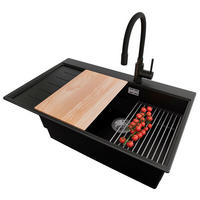 GRANITSPÜLE Sydney, 2-er set Schwarz 78/50 cm 1 Becken + Küchenarmatur 40/38 cm + Ablauf-Set + Küchenzubehörset ab 60er Unterschrank - Chromfarben/Beige, Kunststoff (78/20/50cm) - Primagran