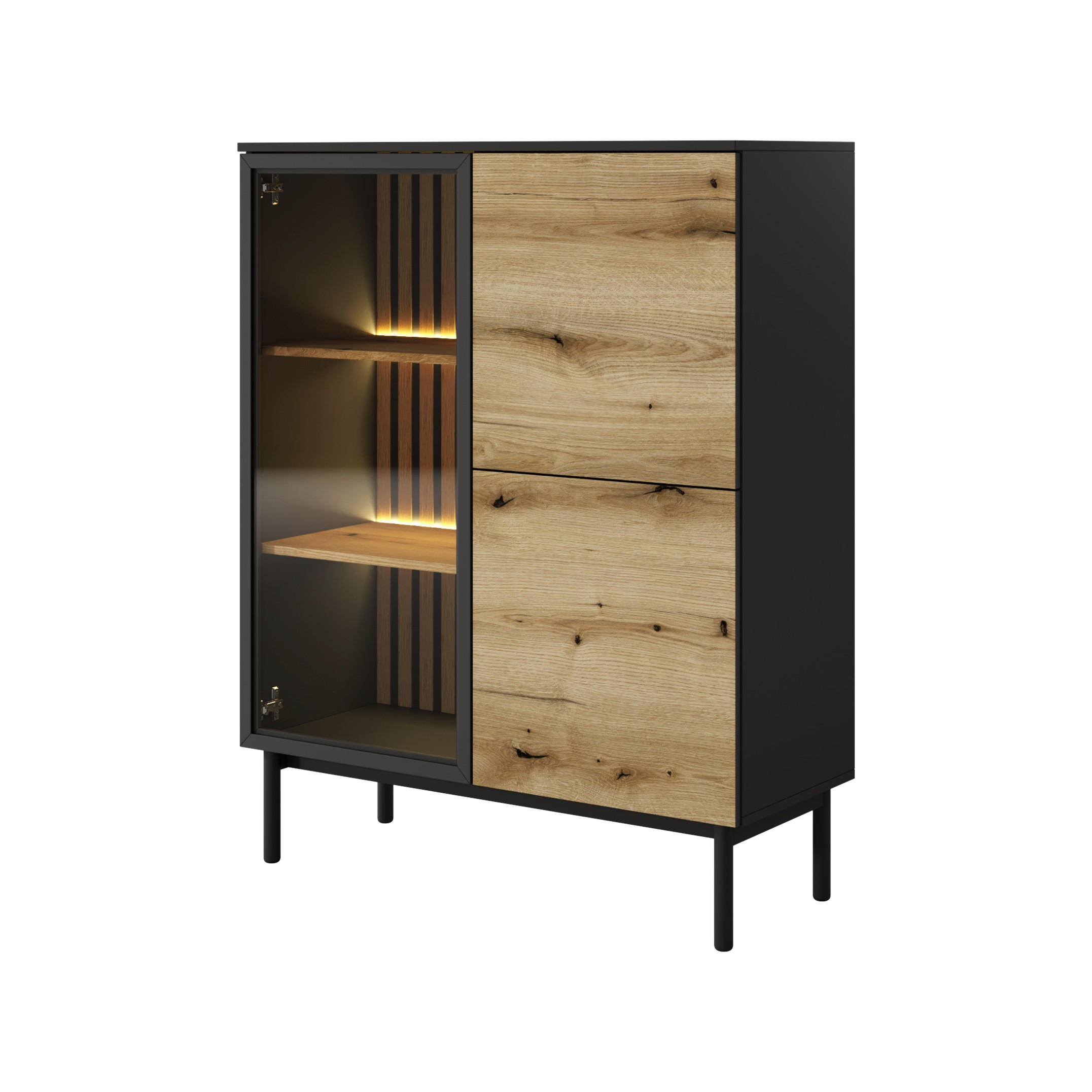 VITRINE in Schwarz, Goldfarben - Schwarz, Holzwerkstoff (100.1/125.4/39.4cm) - MASSENO