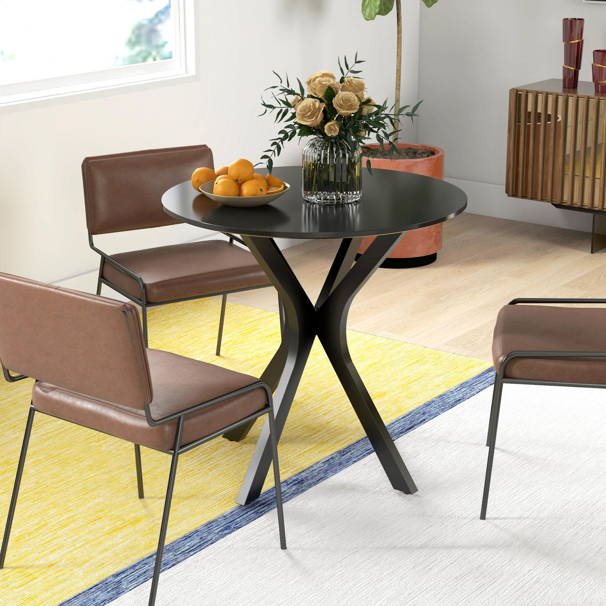 ESSTISCH, Runder Küchentisch, Moderner Esszimmertisch mit Spider-Stahlgestell - Schwarz, Kunststoff (78/78/75cm) - HOMCOM