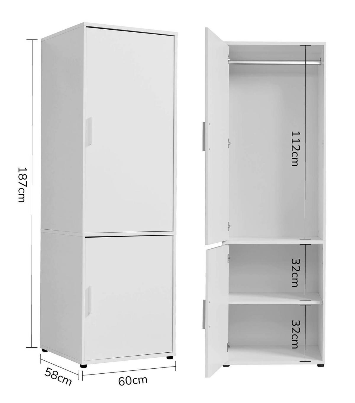 KLEIDERSCHRANK Der Grenzenlose - Weiß, Holzwerkstoff (60/187/58cm) - Mokebo