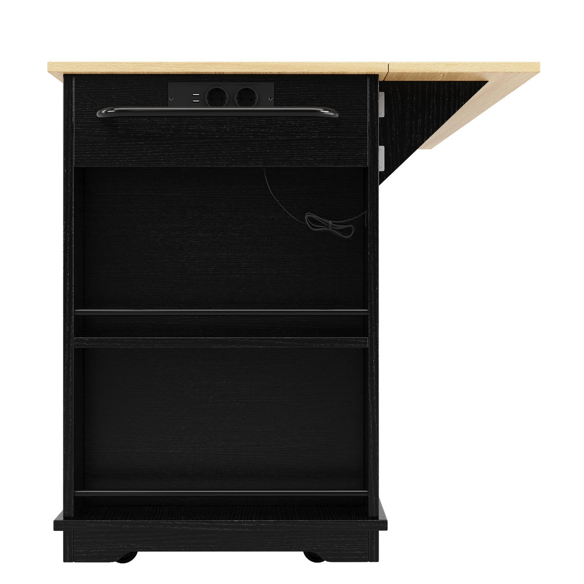 KÜCHENWAGEN 151.5x84.7x91.7cm Schwarz mit 2 Schubladen & 5 Rädern - Schwarz, Holzwerkstoff (151.5/91.7/84.7cm) - Modfu