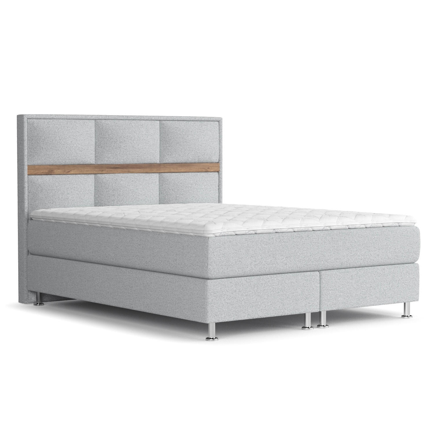BOXSPRINGBETT Soto Hellgrau 200/200 cm mit Latex-Topper - Silberfarben/Hellgrau, Holz/Holzwerkstoff (200/200cm) - Maison de Reve