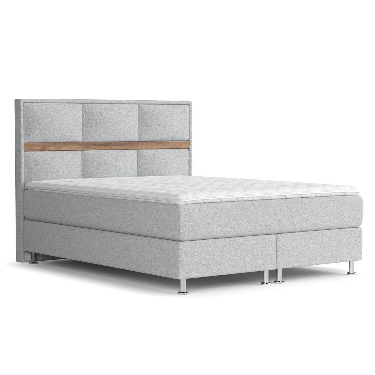 BOXSPRINGBETT Soto Hellgrau 200/200 cm mit Latex-Topper - Silberfarben/Hellgrau, Holz/Holzwerkstoff (200/200cm) - Maison de Reve