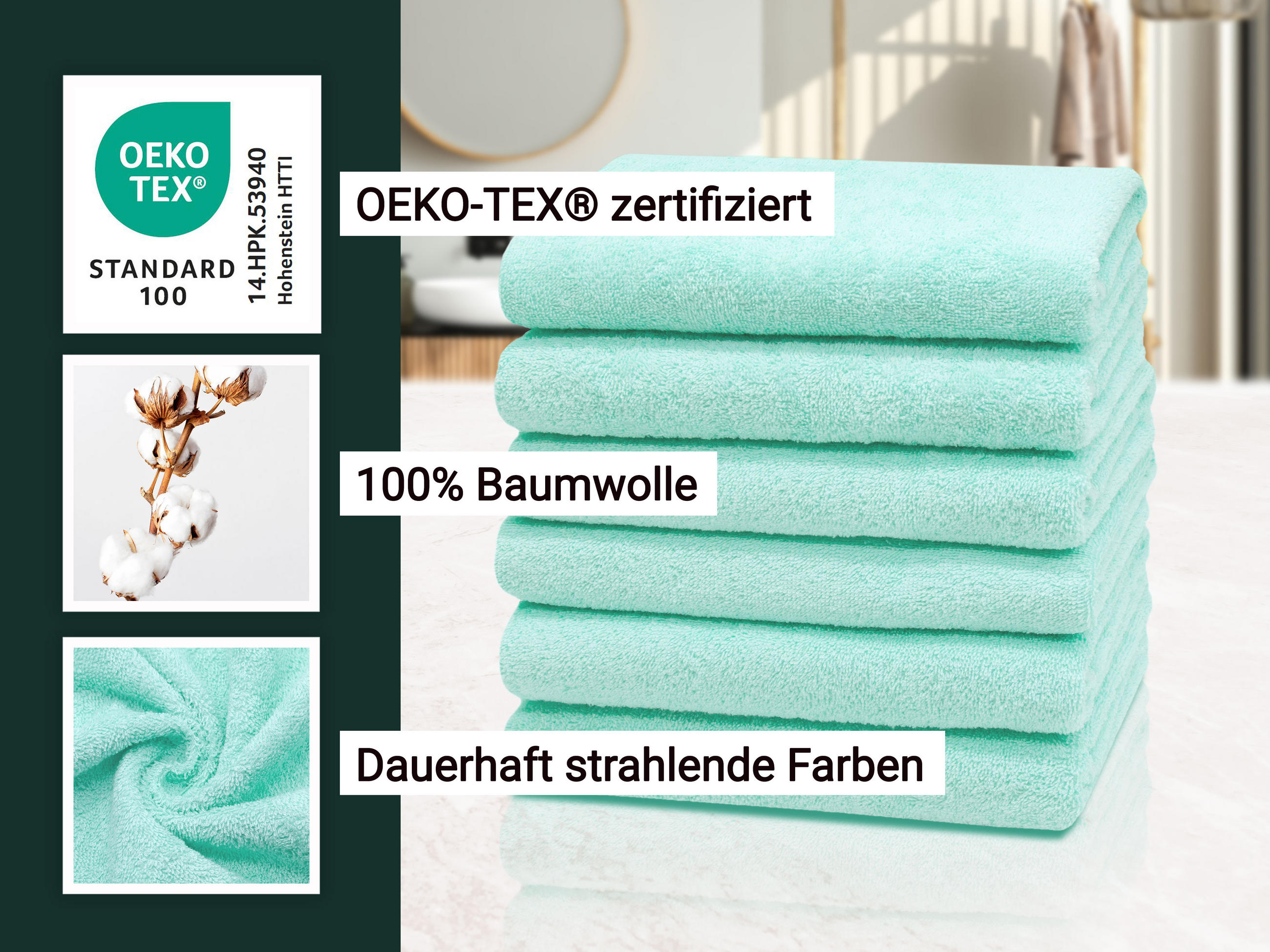 HANDTÜCHER, 6er-Set, 50x100 cm, 100% Baumwolle, Grün - Grün, Textil (50/100cm) - Zollner