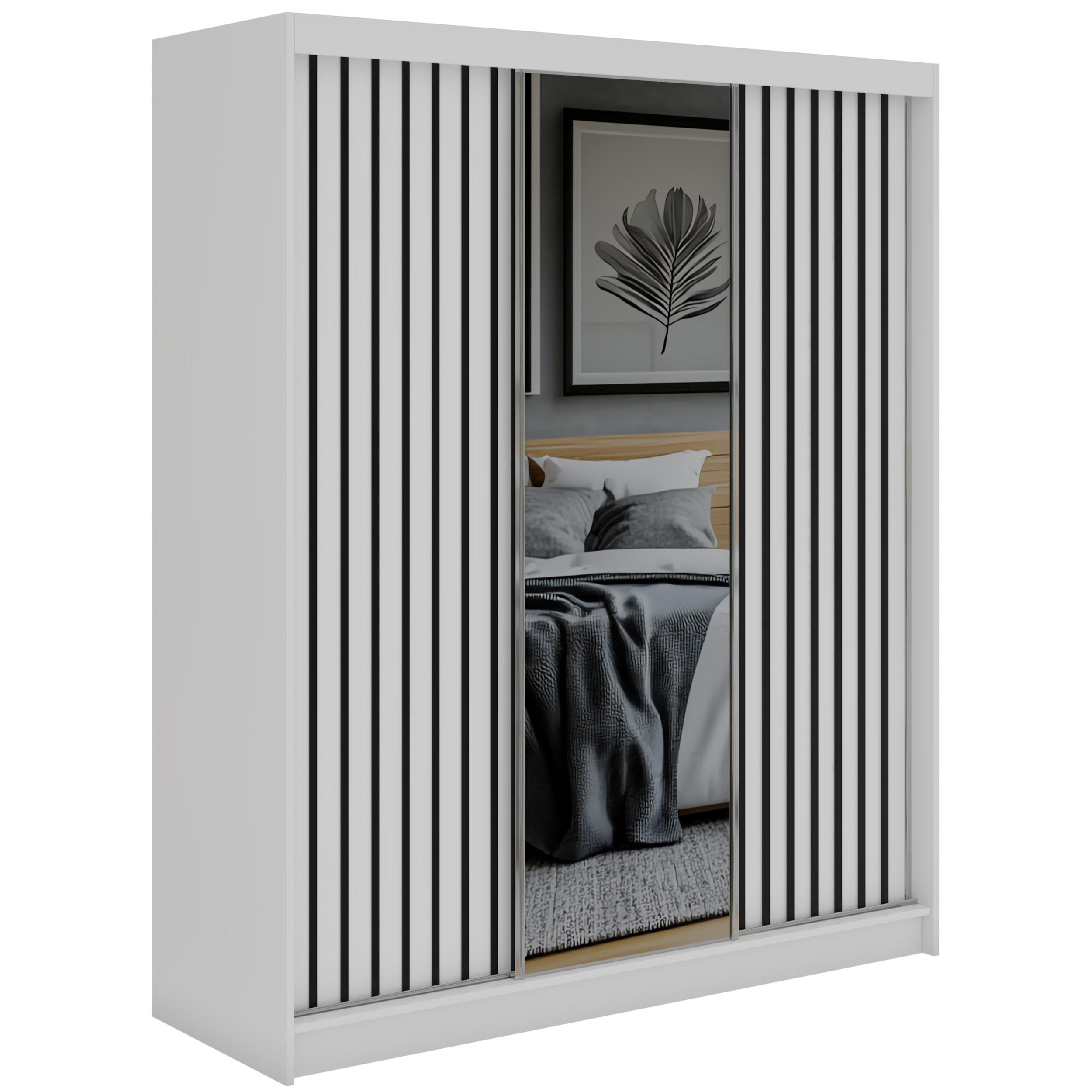 MKS Schwebetürenschrank Weiß, Schwarz 180x216x61 cm