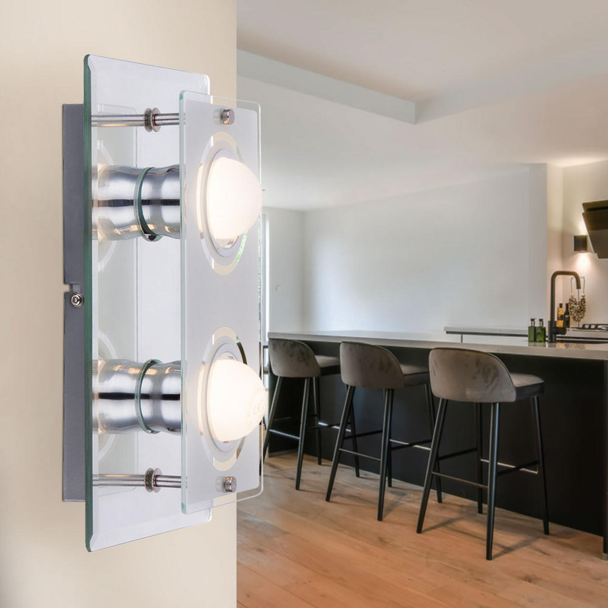 LED WANDLEUCHTE Metall Chrom Silber - Silberfarben, Glas (16/9/27cm)