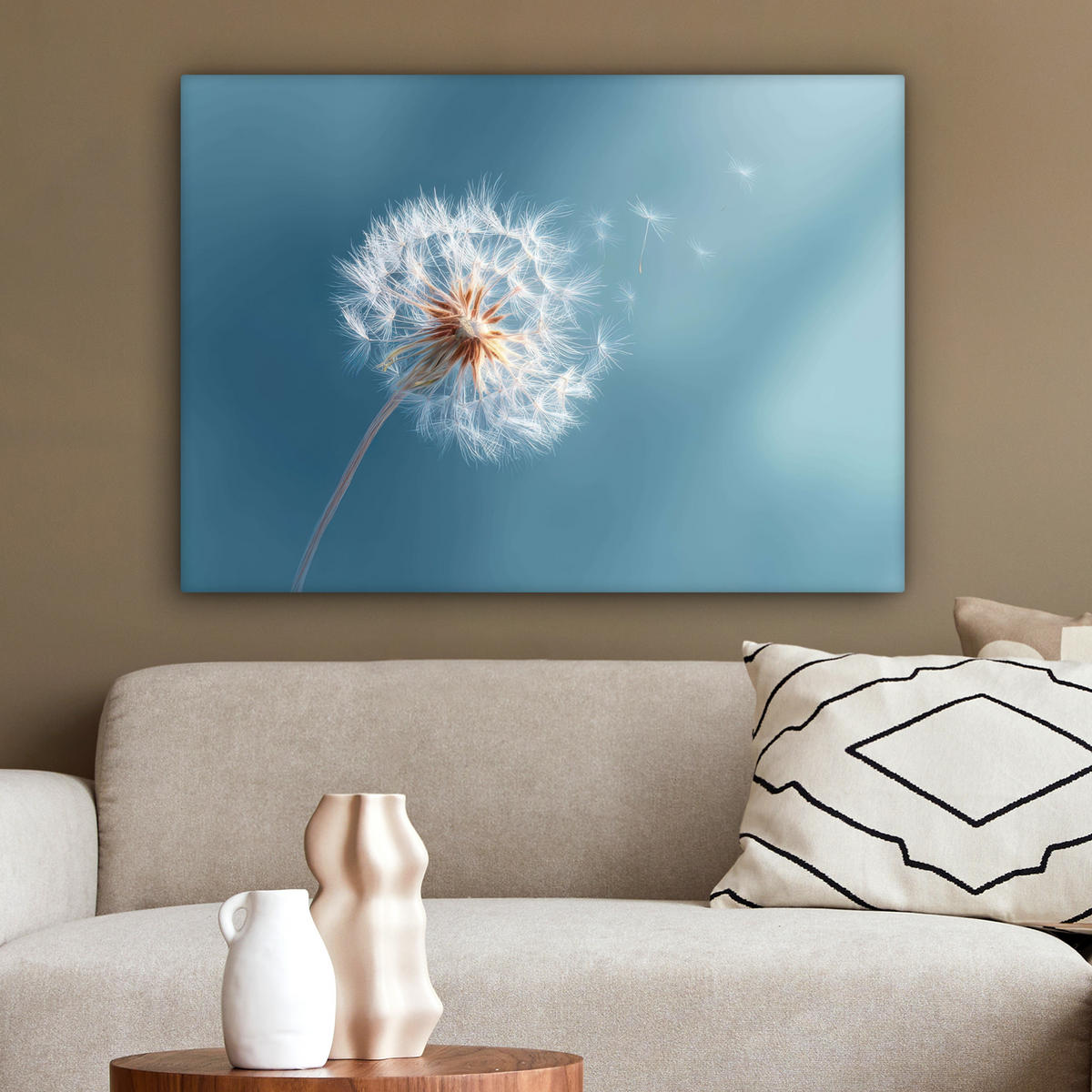 LEINWANDBILD Löwenzahn - Wind - Blau Wandbilder 80x60 cm - Blaugrau, Textil (80/60cm) - MuchoWow