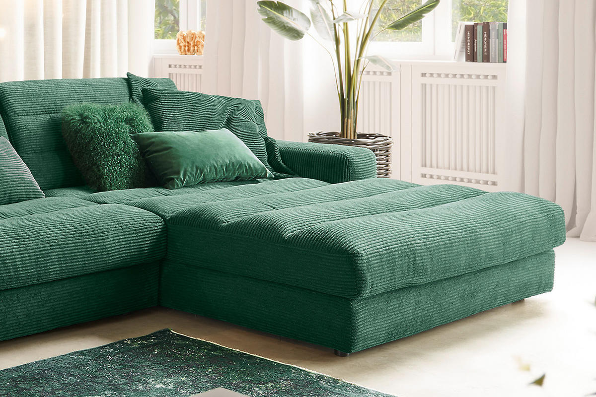 ECKSOFA XL LANA Smaragdgrün Cord - Smaragdgrün/Schwarz, Textil (416/205cm) - KAWOLA