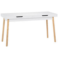 SCHREIBTISCH 140/60/75 cm Holz weiß - Eukalyptusholzfarben/Weiß, Holz (60/140/75cm) - CLP