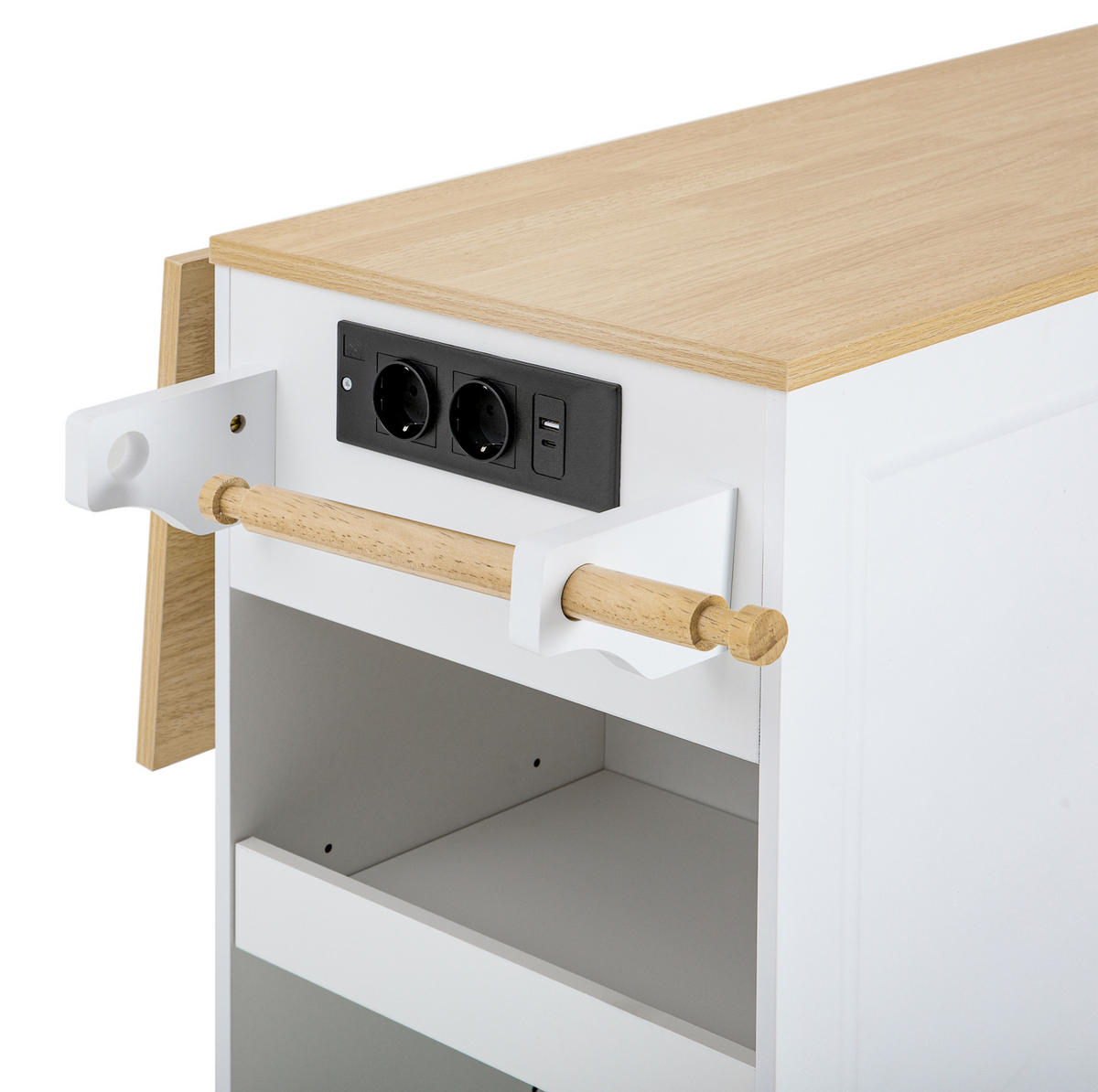 KÜCHENINSEL 131,8/93,3/40-70 cm Weiß/Natur aus MDF und Holzwerkstoff mit Rollen - Weiß, Holzwerkstoff (40/93.3/131.8cm) - OKMYHOME