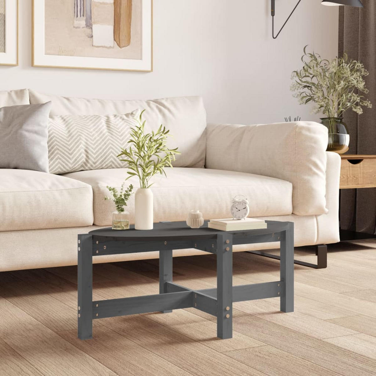 COUCHTISCH Grau 87x48x35 cm Massivholz Kiefer - Grau, Holz (87/48/35cm) - furnicato