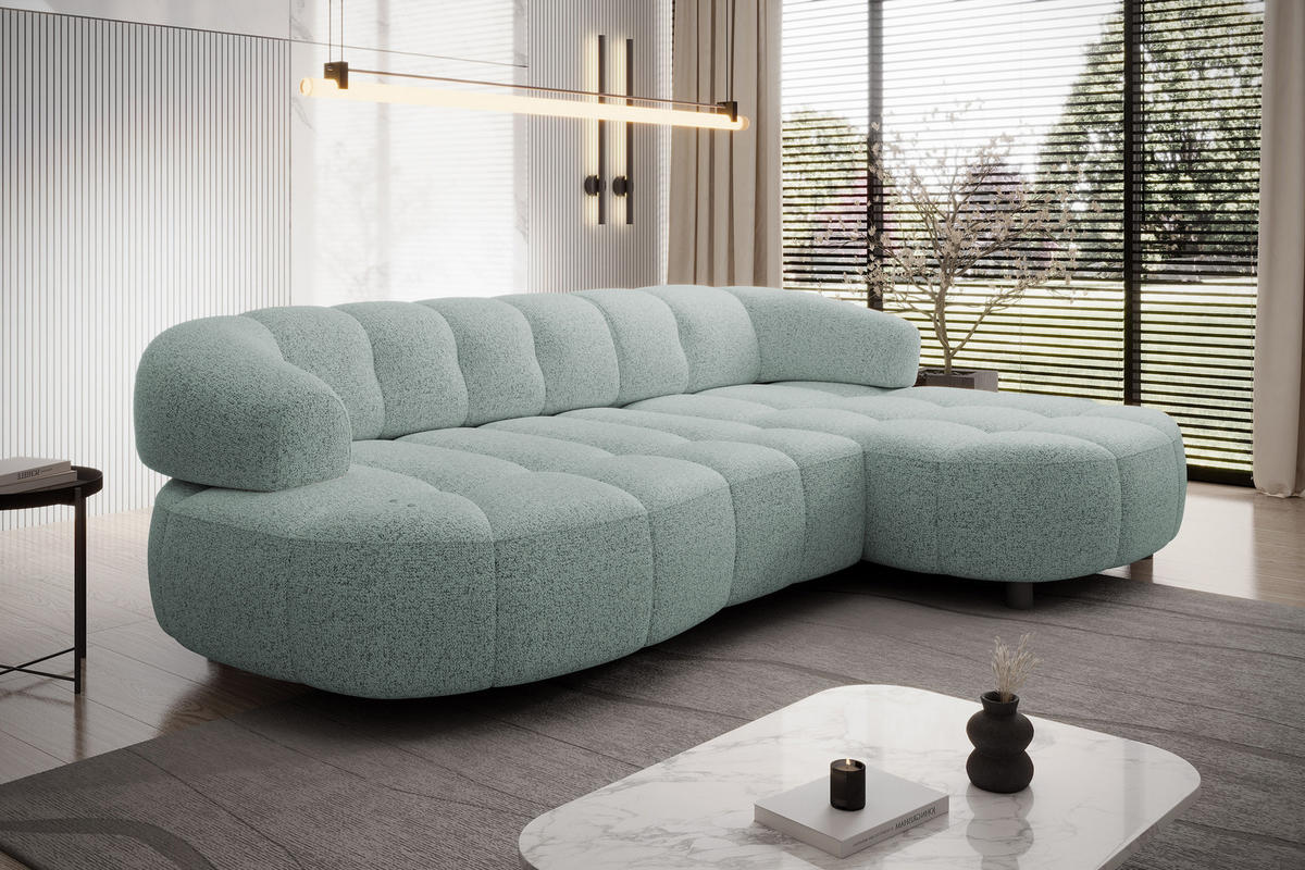 ECKSOFA Wesper S – Eckcouch mit Elektrischer Sitzverstellung, L-förmig, Freistehend, Relaxfunktion, 183x284x79 cm – Rechte, Minze - Hellgrün, Holz/Textil (284/113cm) - DomoHome
