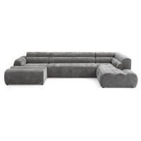 6-SITZER modulares Wohnlandschaft U XXL VEER SET 4 Rechts, 368 x 190 cm, Chenille Webstoff Grau - Schwarz/Grau, Holz/Kunststoff (190/75/368cm) - Muffo