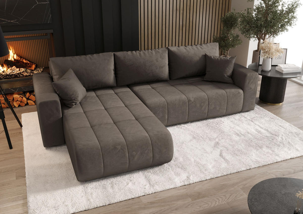 ECKSOFA mit Schlaffunktion MILO L Monolith 15 Links - Braun, Textil (280/175cm) - Bedante