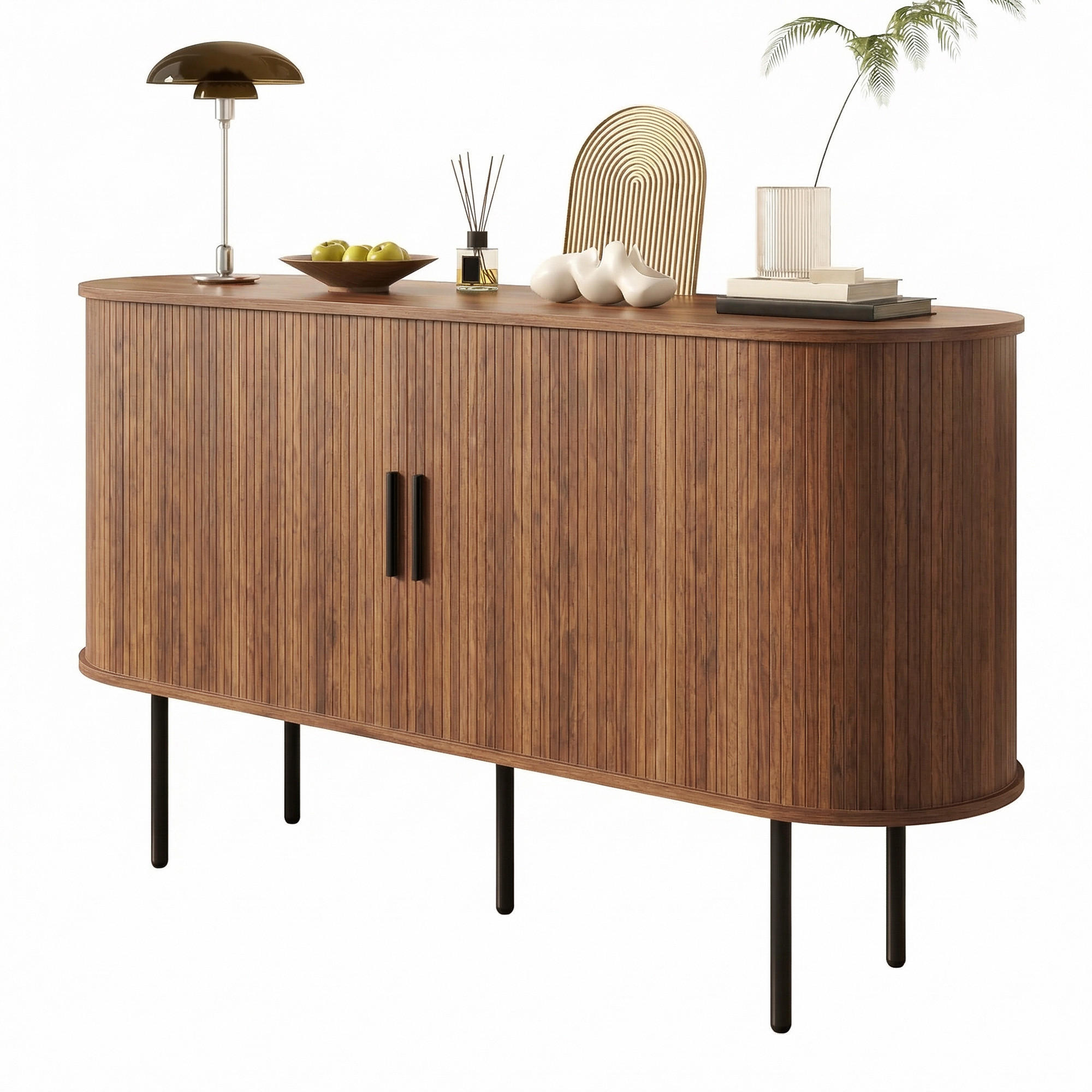 SIDEBOARD Rolljalousie MDF Metallbeine Stauraum modern - Walnussfarben, Holzwerkstoff (40/78/140cm) - FLIEKS