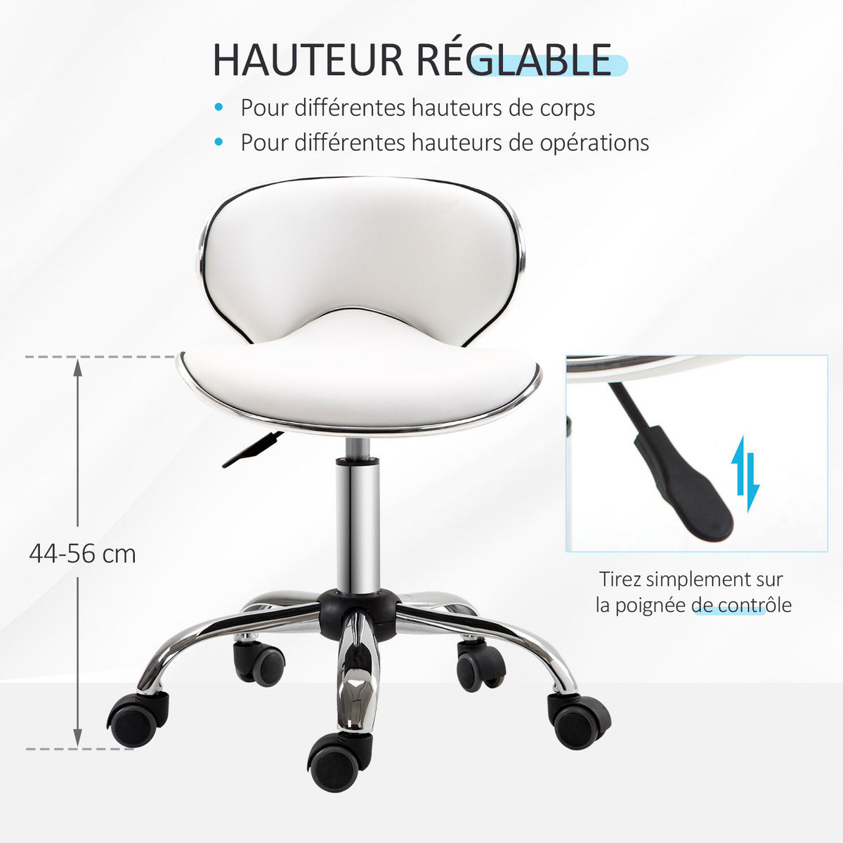 BÜROHOCKER DE-18018 höhenverstellbar 44-56 cm, Sattelform Weiß - Weiß, Metall (48/74/44cm) - ComfortXL