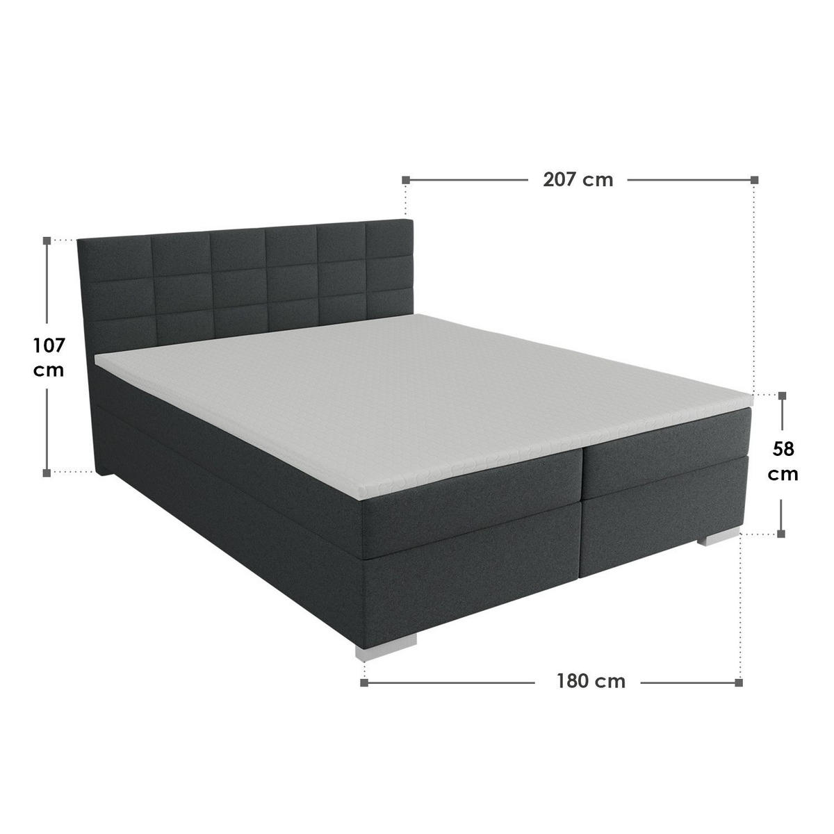 BOXBETT Seattle dunkelgrau 180x200 cm Malmo-Stoff - Dunkelgrau, Textil (180/200cm) - Juskys
