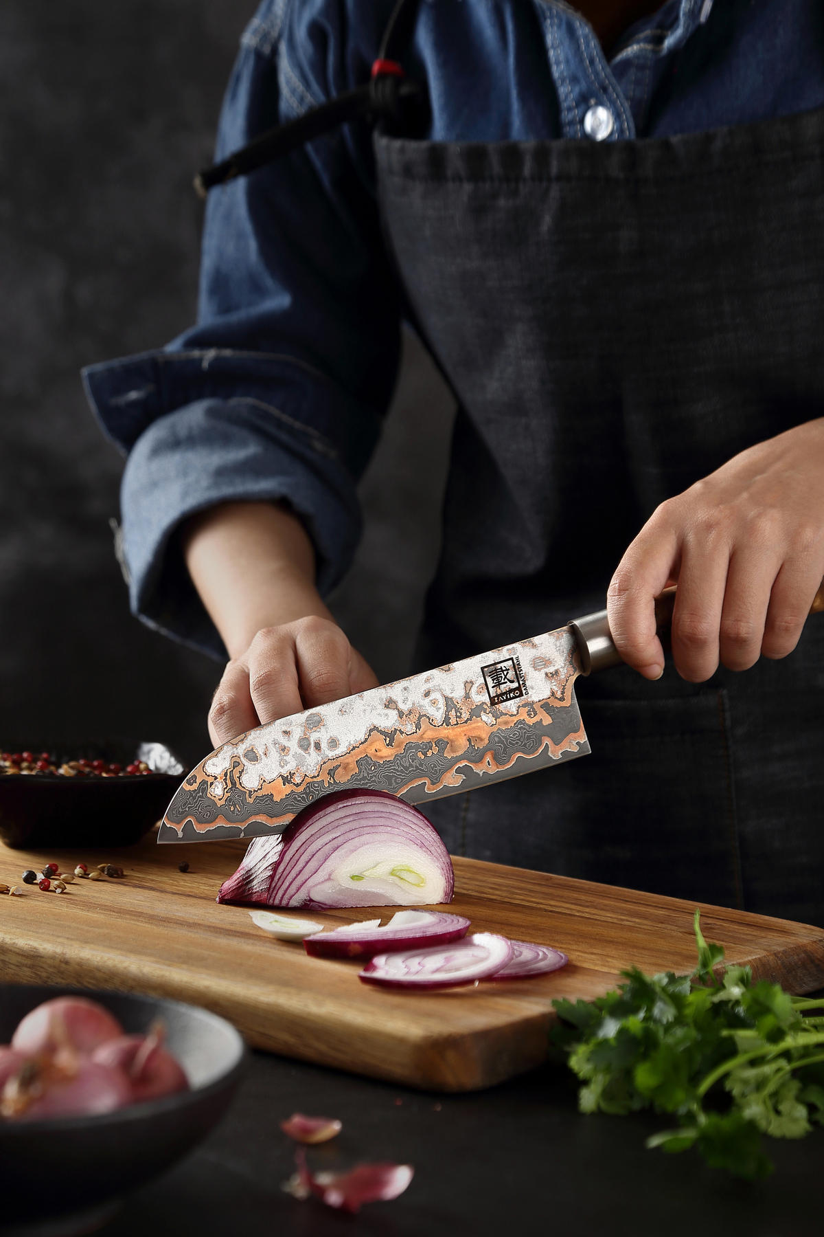 SANTOKU-MESSER MysticMagma Damast - Braun, Holz/Metall (31cm) - Zayiko