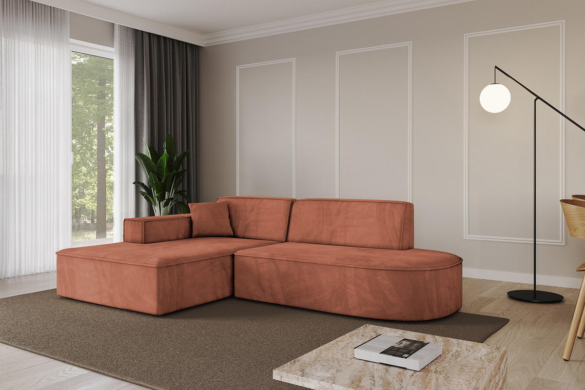 ECKSOFA Ottomane Links IREA-L1-v4 - 233x165x72,5 cm Apricot - Koralle, Holzwerkstoff/Textil (233/165cm) - ALTDECOR