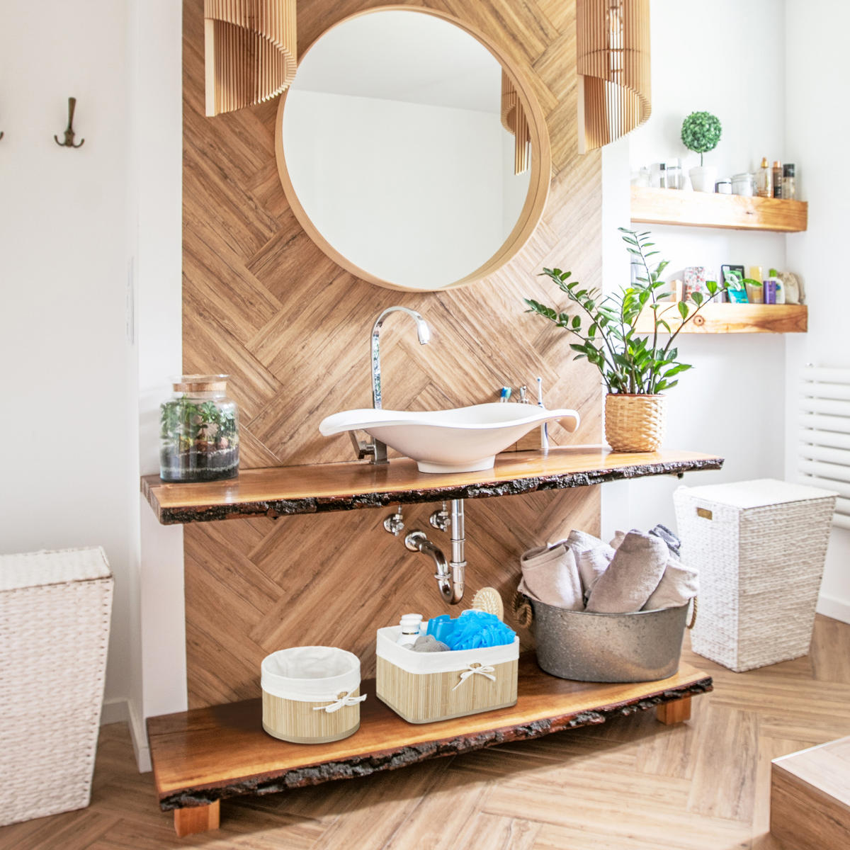 4XAUFBEWAHRUNGSKORB - Hellbraun, Holz/Holzwerkstoff (32/17.5/22cm) - Relaxdays