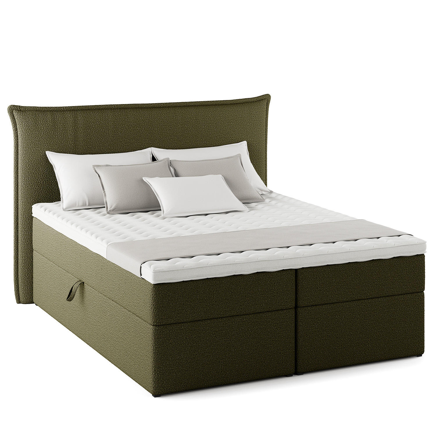 BOXBETT mit Stauraum - Bouclé - Olivgrün, Holzwerkstoff/Textil (160/200cm) - home24