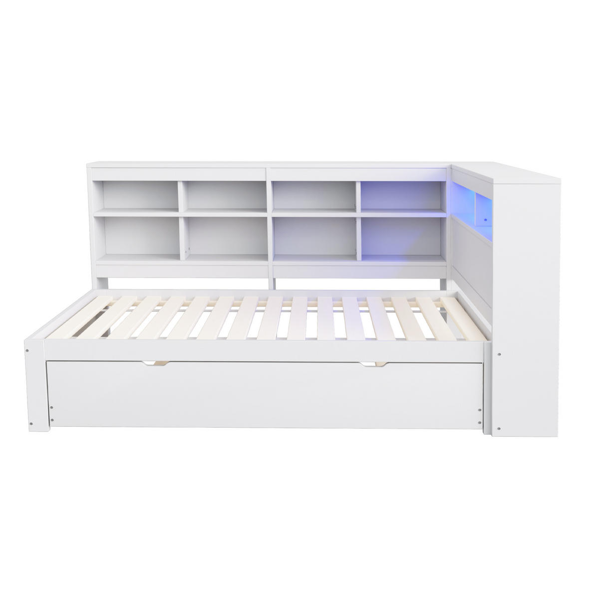ČALOUNĚNÁ POSTEL 90x200cm Masiv Dřevo LED USB Úložná Bílá - bílá, dřevo (90/200cm) - FLIEKS