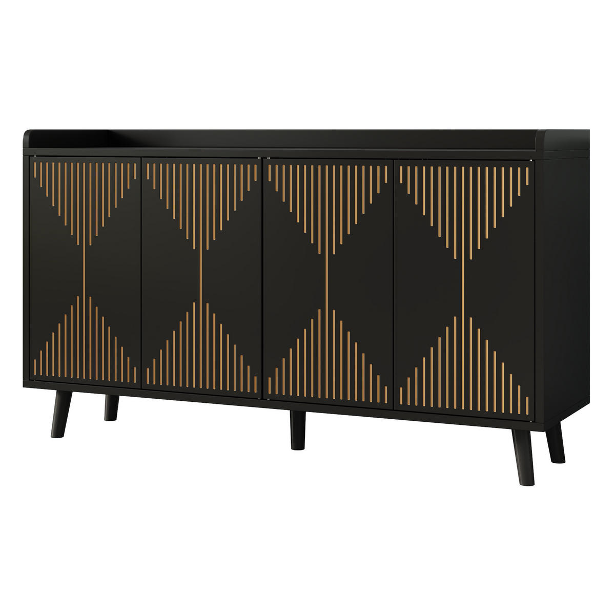SIDEBOARD Schwarz 140cm mit 4 Türen Verstellbare Einlegeböden Geometrisch - Schwarz, Holzwerkstoff (140/84/40cm) - Urban Meuble
