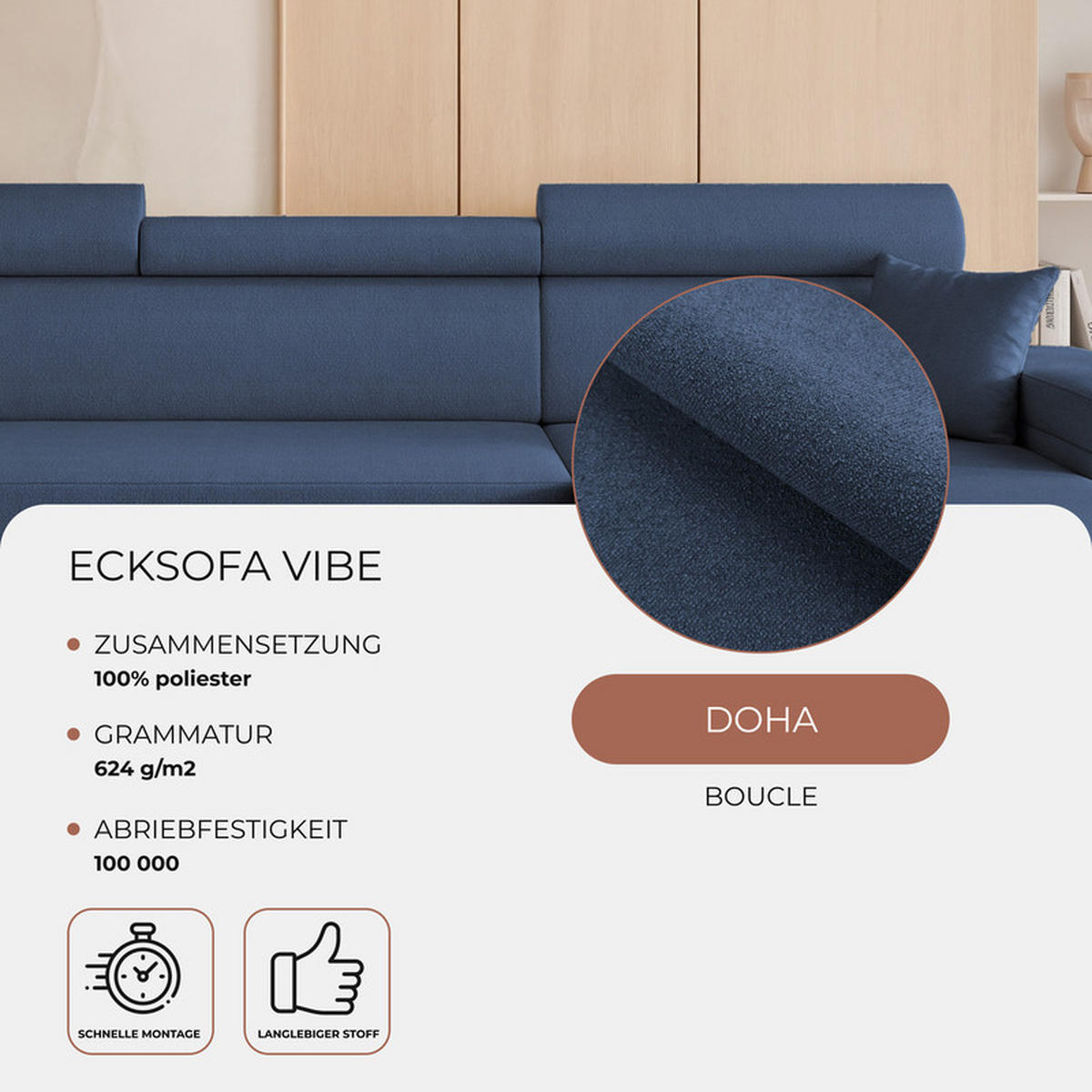 ECKSOFA AISHA mit Schlaffunktion und Bettkasten Marineblau - Dunkelblau, Holzwerkstoff/Kunststoff (250/90cm) - Idohome