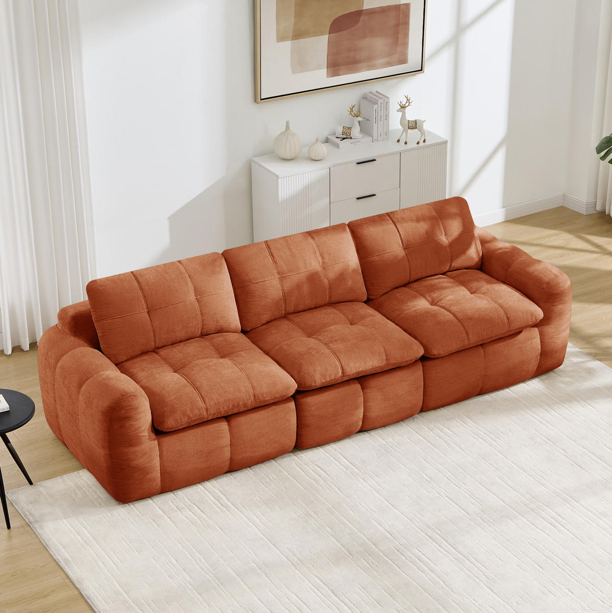 SOFA 264/97/68 cm in Orange, modular mit Chenille-Bezug und Karosteppung - Orange, Textil (97/68/264cm) - Flora Grace