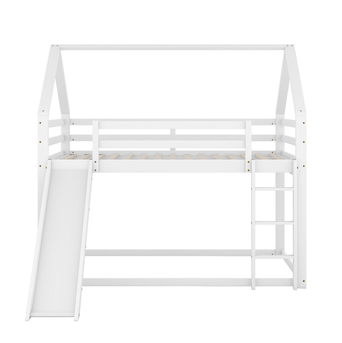 ETAGENBETT aus Kiefernholz 140x200 cm Weiß mit Rutsche und Leiter im Hausdesign - Weiß, Holzwerkstoff (140/200cm) - Modfu