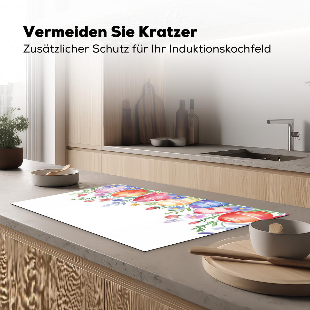 HERDABDECKPLATTE Blumengarten - Bunt - Eier Ceranfeldabdeckung 85x52 cm - Weiß, Kunststoff (85/52/0.2cm) - MuchoWow