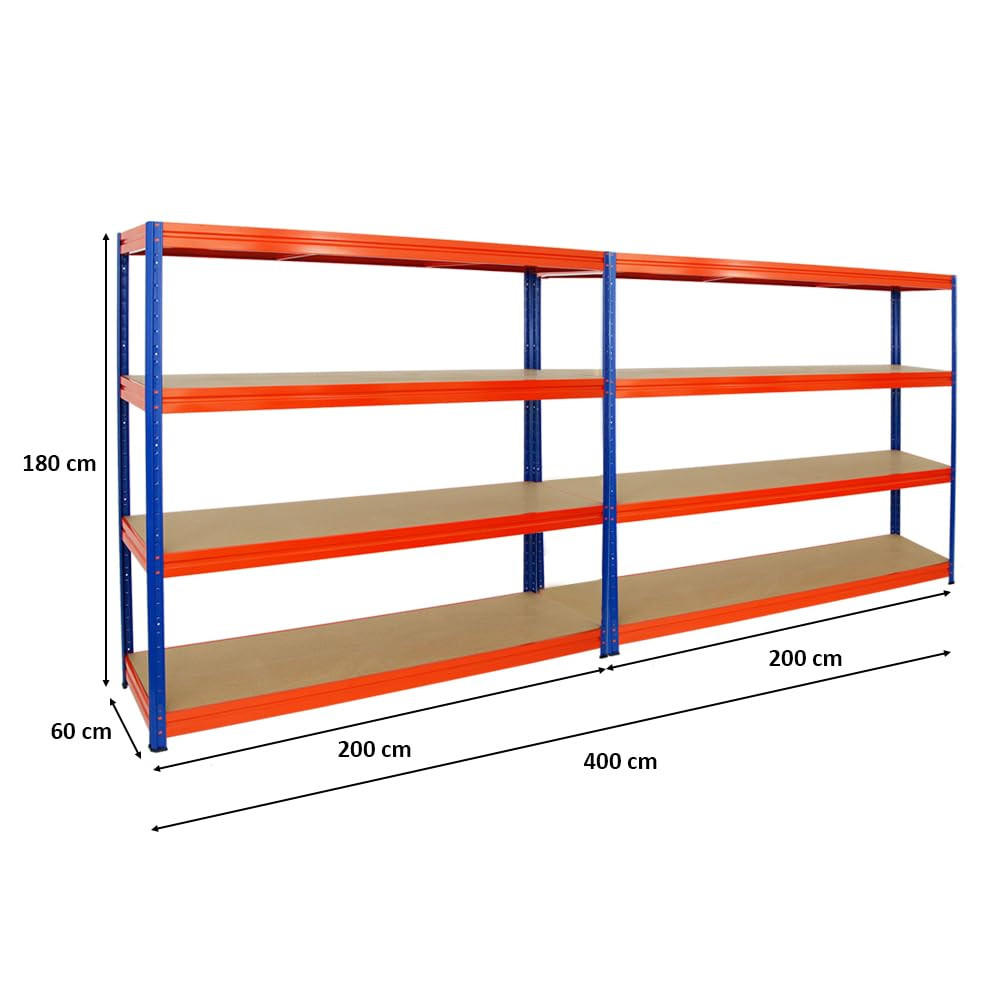 SCHWERLASTREGAL Dino 2er-Set mit 2x 180x200x60 cm Fachlast 500 kg Blau/Orange - Orange, Metall (400/180/60cm) - PROREGAL