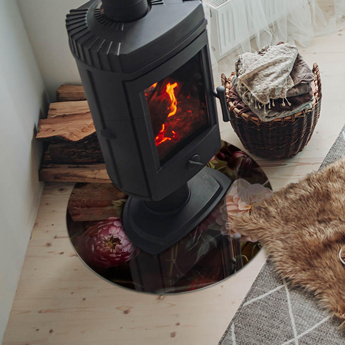 GLASPLATTE für Kamin Ø 60 cm Bordeaux - Weinrot, Glas (60/60/0.4cm) - ArtPrintCave