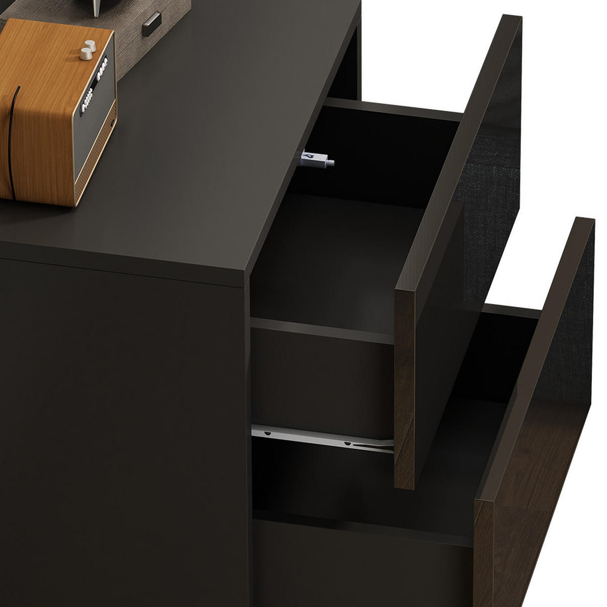 NACHTTISCH Sofie Schwarz Hochglanz 49.6 x 51.2 cm - Schwarz Hochglanz/Schwarz, Holzwerkstoff (49.6/51.2/45cm) - Vicco