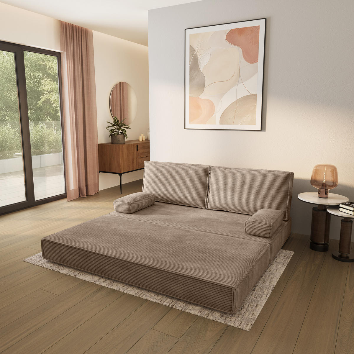 POHOVKA z pěny SILAR s funkcí spaní Manšestrová látka Béžová - béžová, textil (170/86/80cm) - MASSENO