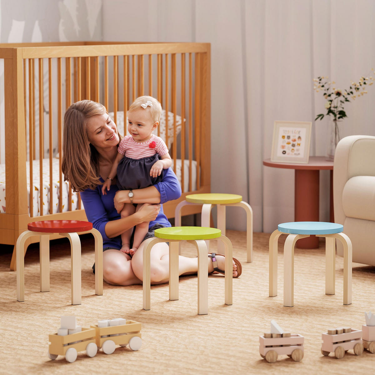 HOCKER 4er Set Holzwerkstoff Mehrfarbig - Multicolor, Holzwerkstoff (36/30/36cm) - HOMCOM