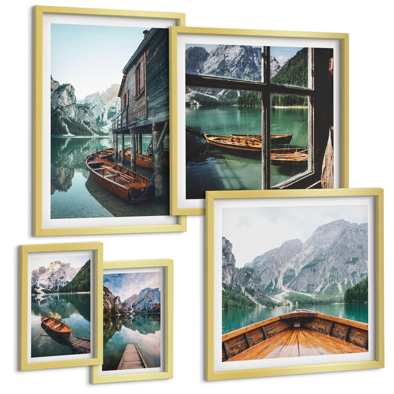 BILDER SET 5er Set - 50x50 cm & 20x30 cm & 40x60 cm Goldrahmen - Haus am Bergsee Łódź - Goldfarben, Kunststoff (40/60cm) - TULUP