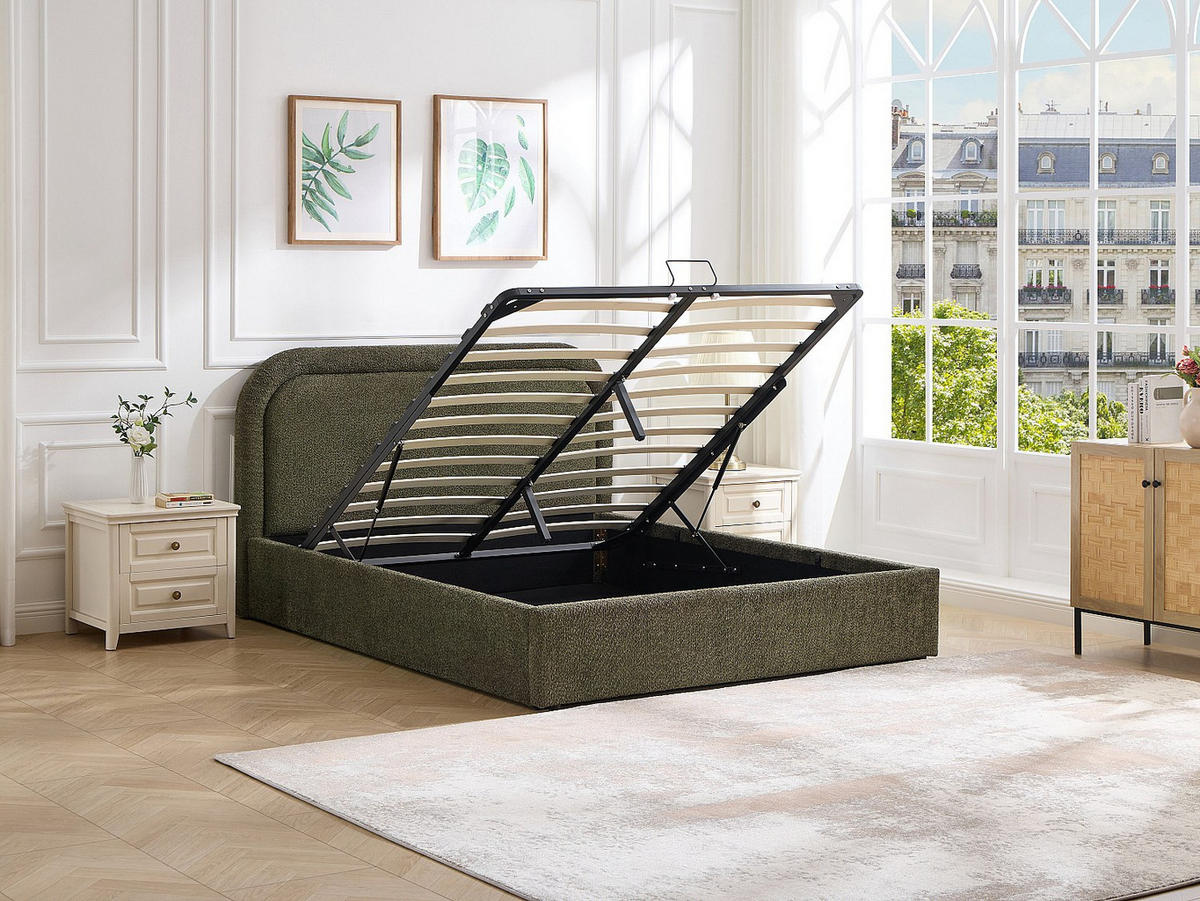 BETT mit Bettkasten - 2 Personen - stoff - grün Fidozia - Grün, Textil (140/190cm) - Vente-Unique